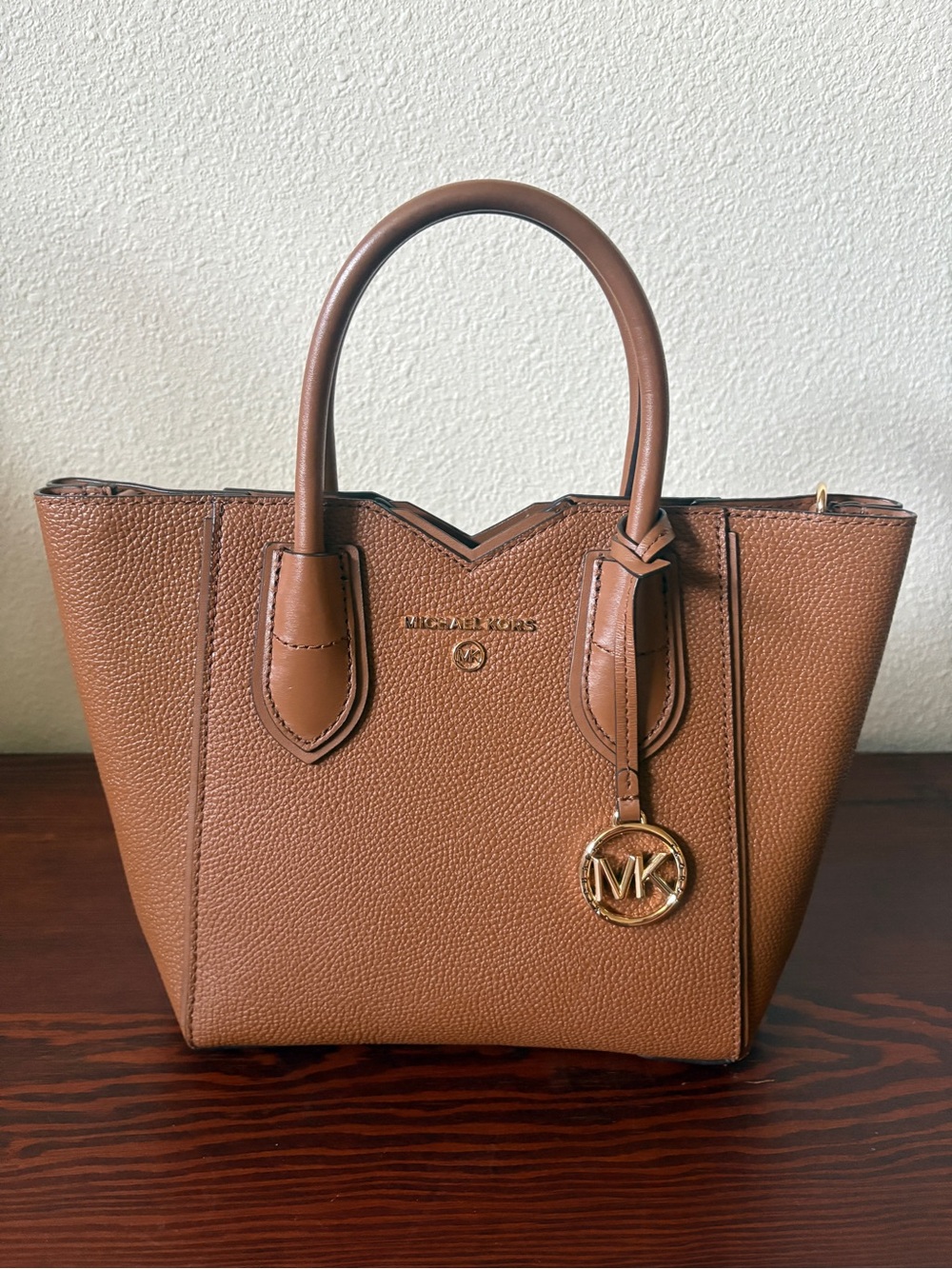 Michael Kors Tan Pebbled Leather Satchel with Gold Hardware